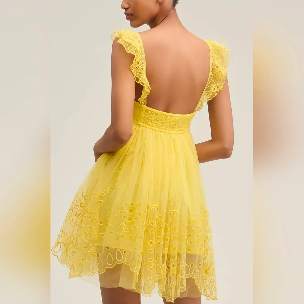 Anthropologie Eyelet Fairycore Tulle Mini Dress - Picture 2 of 5